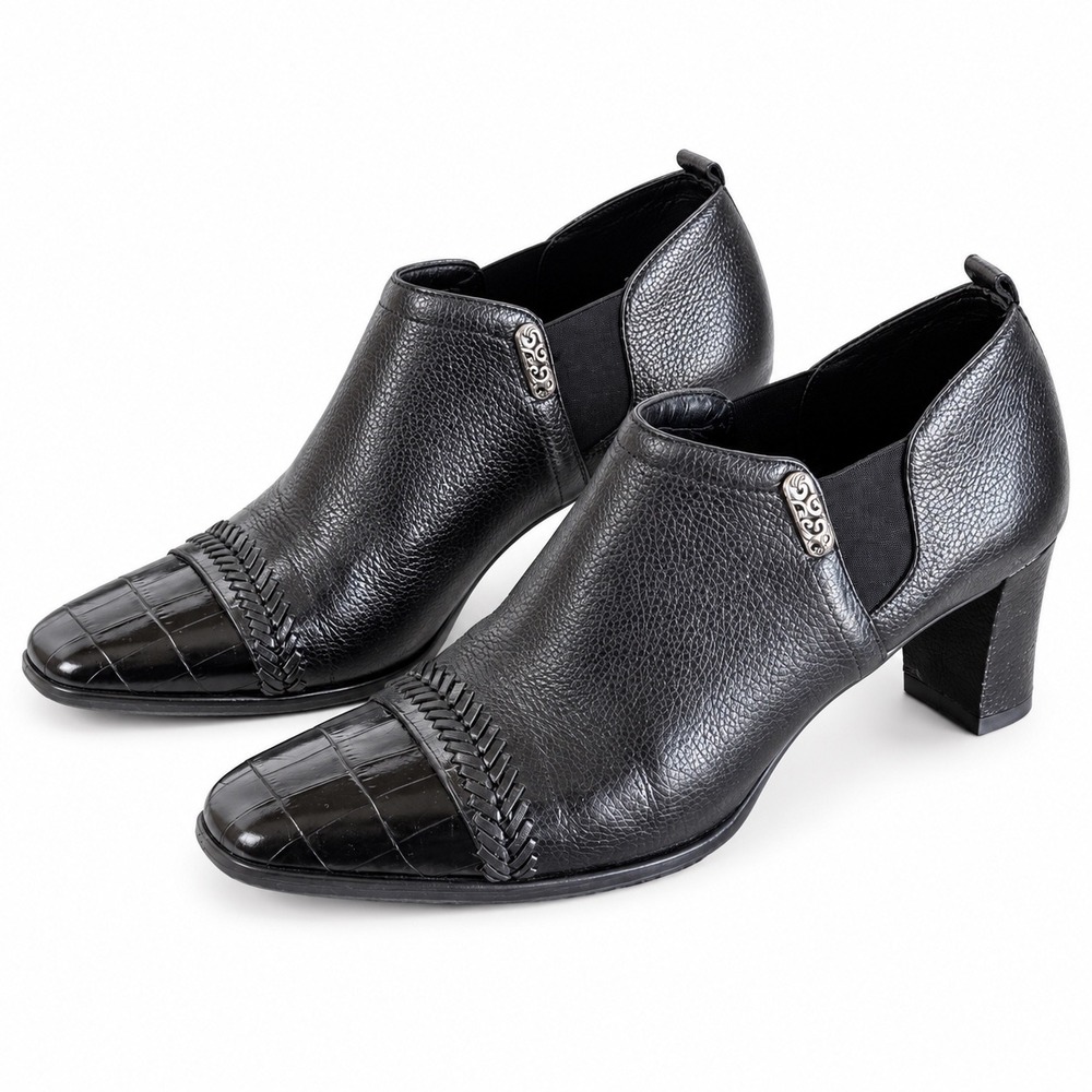 Brighton Tree Ankle Booties Size 10 Black Croc Embossed Classic Leather Career